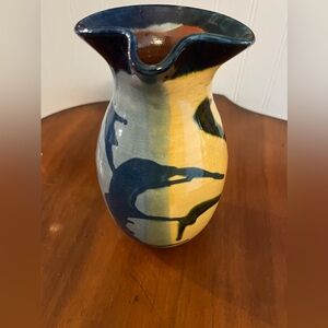 Vintage hand painted terracotta‎ pitcher